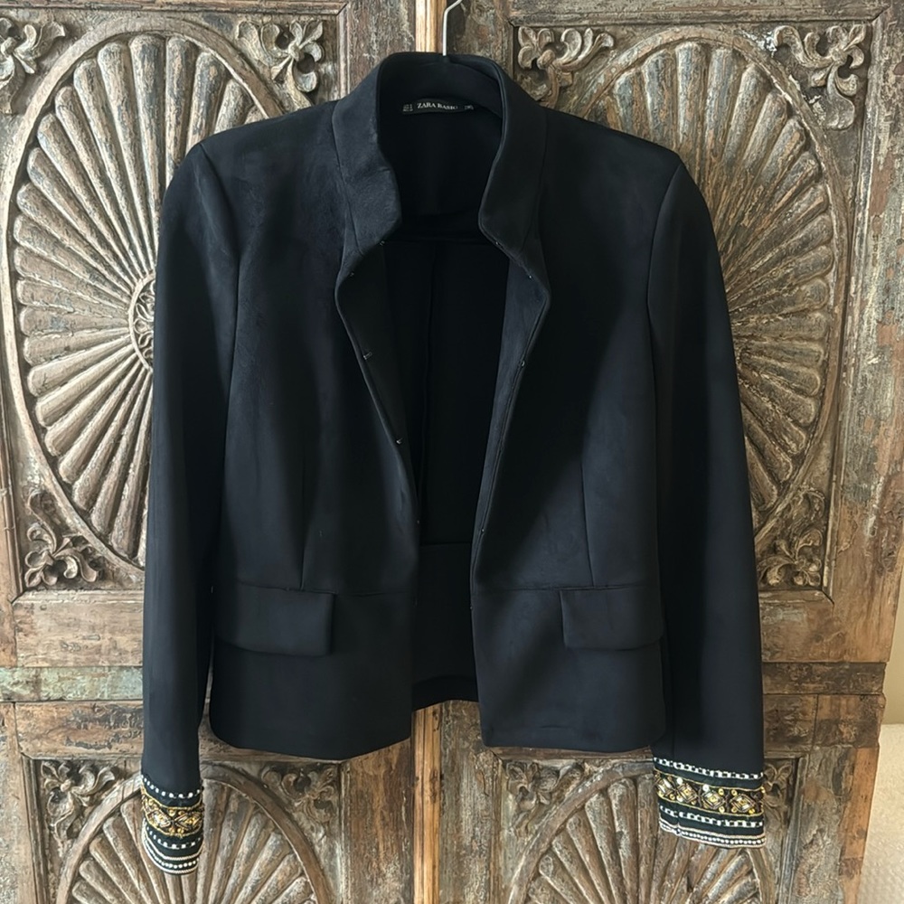 Zara faux Suède black jacket with detailed cuffs